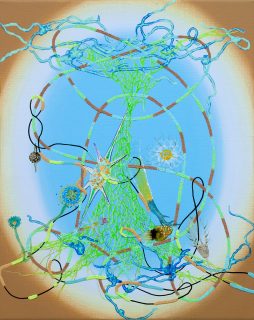 Simone Albers, Mikros Magistralis 10, 2023, acrylic and sand on linen, 50 x 40 cm