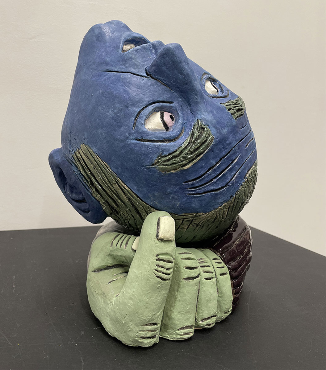 Susanna Inglada, Blue Falling Head, 2023, glazed ceramic, 29 x 23 x 22 cm
