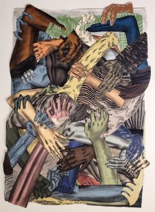Susanna Inglada, Crowd II, 2023, charcoal, acrylic, pastel on coloured paper, 139 x 101 cm