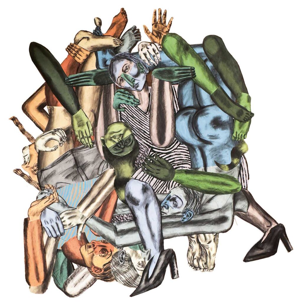 Susanna Inglada, El Pilar, 2026, charcoal, acrylic on coloured paper, 237 x 250 cm