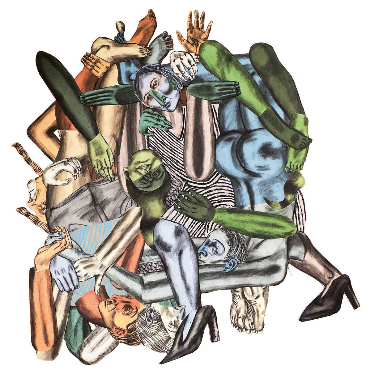 Susanna Inglada, El Pilar, 2026, charcoal, acrylic on coloured paper, 237 x 250 cm
