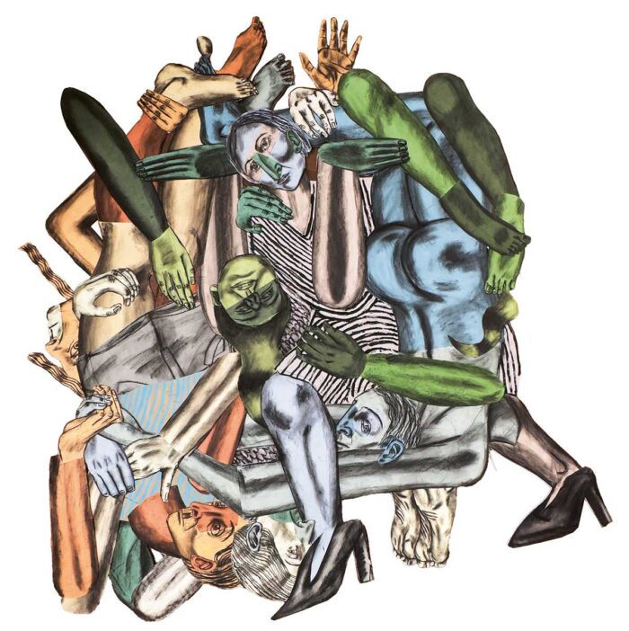 Susanna Inglada, El Pilar, 2026, charcoal, acrylic on coloured paper, 237 x 250 cm