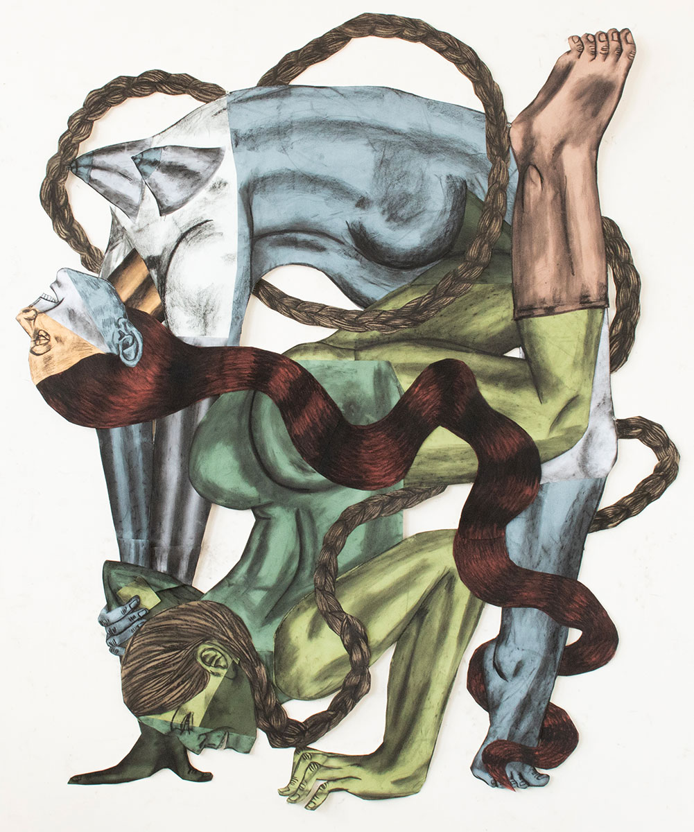 Susanna Inglada, Hold Surrender, 2023, charcoal on coloured collaged paper, 180x150cm