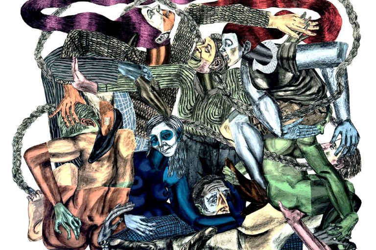 Susanna Inglada, Nothing Twice II, 2024, charcoal, acrylic, pastel on coloured paper, 220 x 240 cm