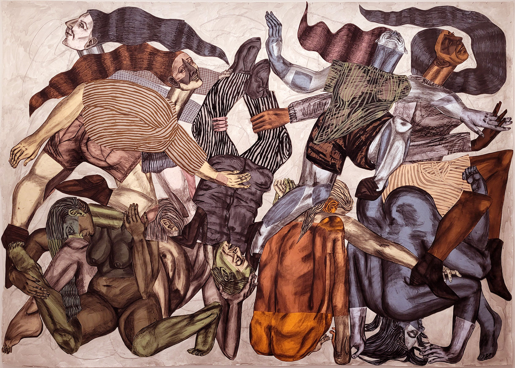 Susanna Inglada, The City, 2023, charcoal, acrylic, pastel on coloured, collaged paper, 245 x 400 cm