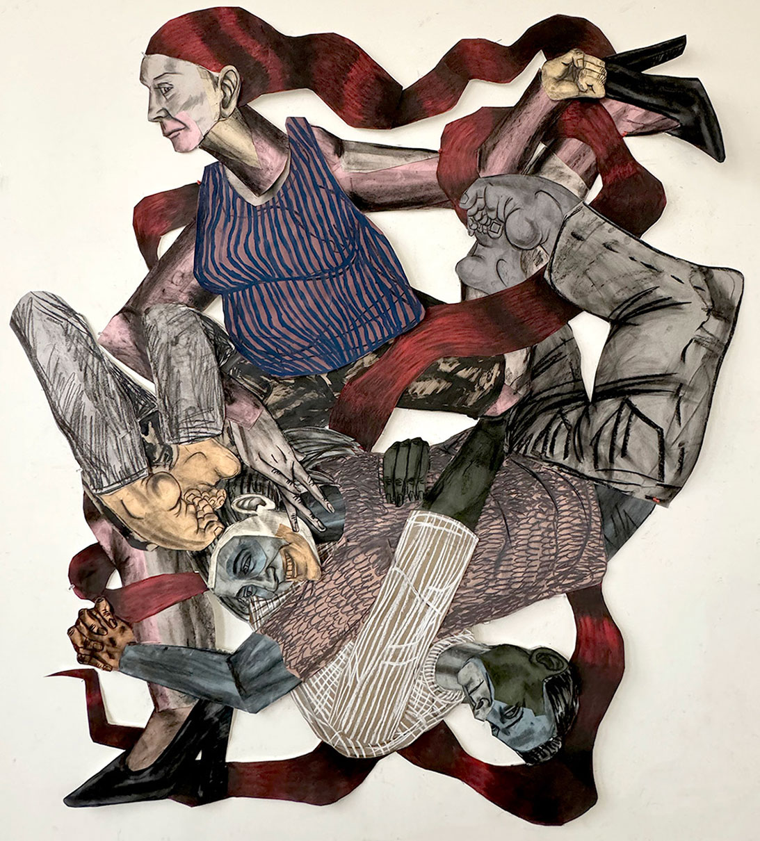 Susanna Inglada, The Holder, 2023, charcoal on coloured collaged paper, 192 x 179 cm
