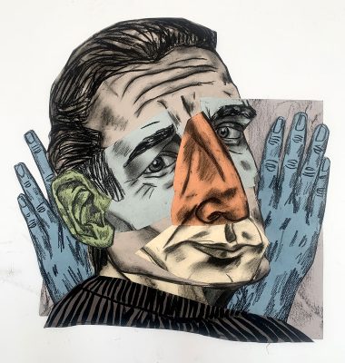 Susanna Inglada, Trapped, 2020, charcoal on coloured collaged paper, 45 x 44 cm