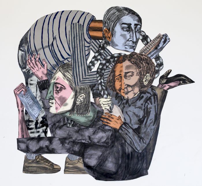 Susanna Inglada, Turn the Tables, 2021, charcoal, acrylic on coloured paper, 165 x 170 cm