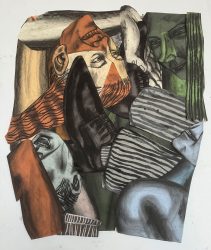 Susanna Inglada, Upside Down, 2024, charcoal, acrylic, pastel on coloured, collaged paper, 85 x 72 cm