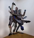 Susanna Inglada, Warriors, 2023, charcoal, acrylic on coloured paper, 230 x 260 x 45 cm