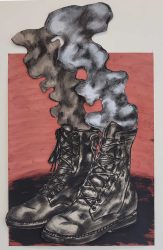 Susanna Inglada, Make Over, 2025, charcoal, acrylic on coloured paper 89 x 51 cm