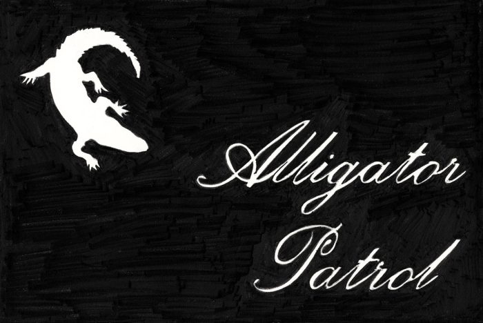 Marcel van Eeden. Alligator Patrol 1, 2018, neropencil on paper, 19 x 28 cm