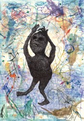 Sebastiaan Schlicher. Hunted by a freak, 2012, mixed media on paper, 29,7 x 21 cm