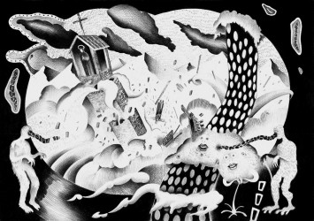 Rens Krikhaar. Implosion, 2013, negropencil on paper, 29 x 41,5 cm