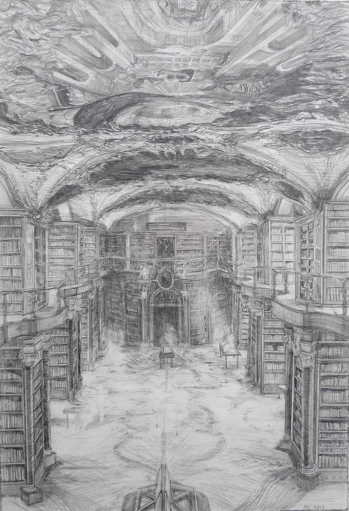 Robbie Cornelissen. Library St. Gallen, 2012, pencil on paper, 32 x 22 cm
