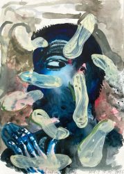 Nour-Eddine Jarram, Looking Aside, 2025, watercolour on paper, 29 x 21,5 cm