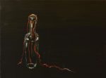 Erik Pape, Bottle with red threads, 2025, oilpaint on panel, 60 x 80 cm